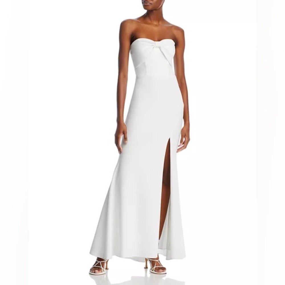 AQUA Scuba Strapless Bow Front Gown